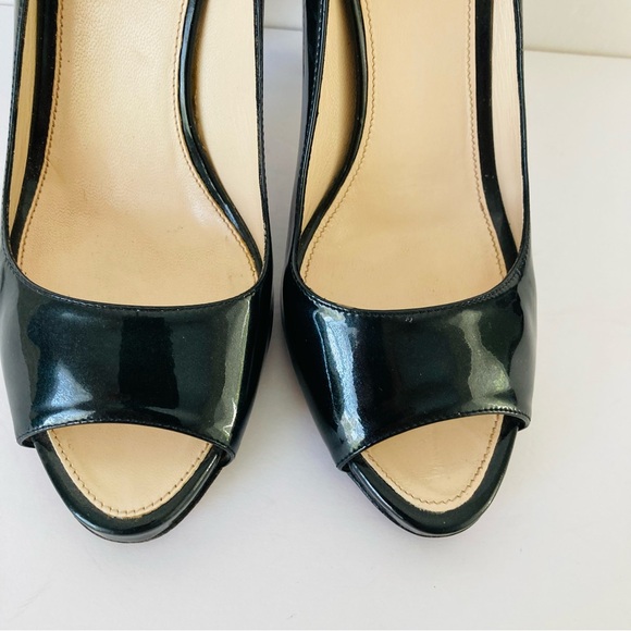 Prada Peep Toe Open Toe Black Patent Leather Pumps Heels - Picture 7 of 15